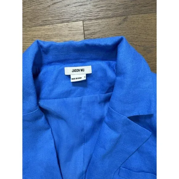 Jason Wu Blazer Cropped Shoulder Pads Linen Cobalt Blue Braided Sm Jacket - Picture 4 of 11